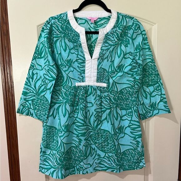 LILLY PULITZER Dylan Tunic Top Toucan Tango Teal Women’s Size Small - Picture 2 of 7